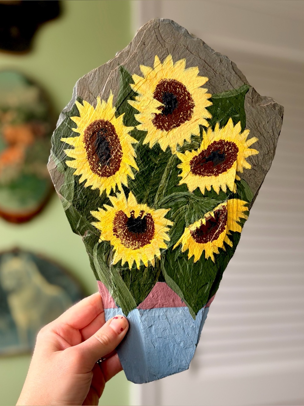 Hand-Painted Sunflower Slate Art - Yellow Sunflower Wall Accent